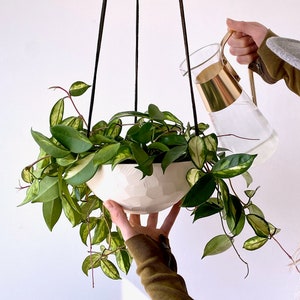 Medium Hanging Planter, Porcelain Ceramic, Geometric Faceted or Smooth finish, choose your Cording image 1