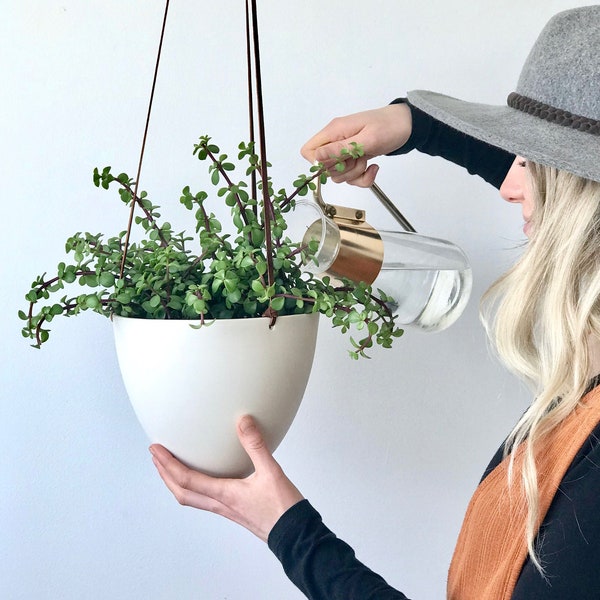 Grote hangende kogelplantenbak, hangende plantenbak van keramiekporselein, witte keramische plantenbak, witte hangende plantenbak