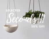 SECONDS Hanging Ceramic Porcelain Planter Medium Size, Geometric Faceted or Smooth finish, choose Hemp or Leather Cording