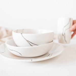 Silver Porcelain Cup, Handmade White Water Glass, Natural Design Dinner Set image 6