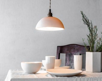 Modern Vintage Porcelain Pendant Light, Medium Pendant Light, Modern Ceramic Lighting, Translucent Porcelain Light, White Pendant Light