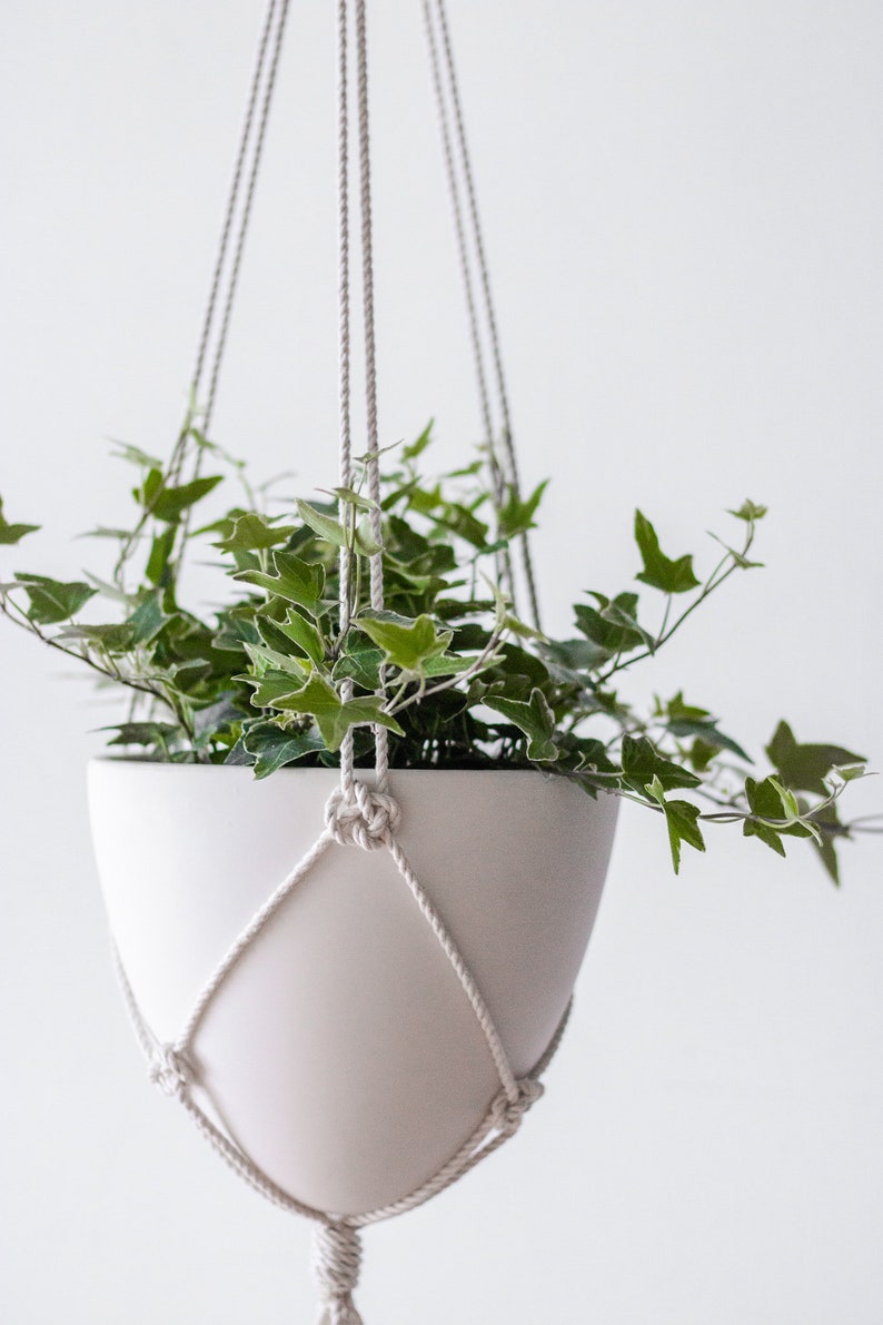 Hanging Macramé Planter, Large Hanging Planter, White Ceramic Planter, Bullet Planter image 2