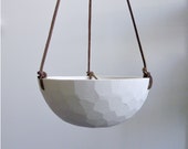 Geometric Hanging Porcelain Planter with Leather Cord Size Medium