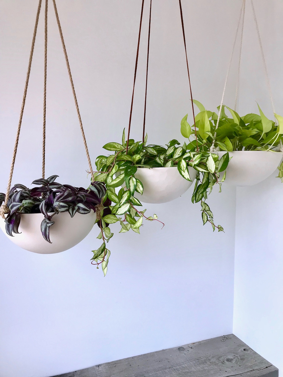 Large Hanging Planter Ceramic Porcelain Basket With Jute or Etsy