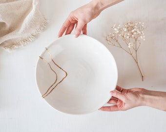 Gold River Kintsugi Inspired Handmade Porcelain Dinner Plate