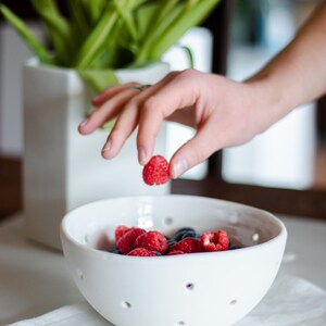 Porcelain Berry Bowl Colander, White Ceramic Berry Bowl, Handmade Ceramic Colander image 5