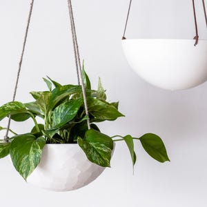 Large Ceramic Plant Pot - Handmade Hanging Porcelain Basket - Minimalist Modern Scandinavian Design