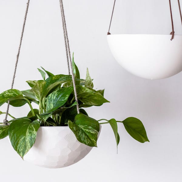 Grote keramische plantenpot - Handgemaakte hangende porseleinen mand - minimalistisch modern Scandinavisch design