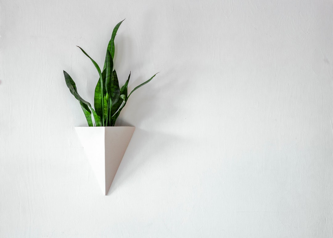 Triangle Wall Planter, White Ceramic Planter, Geometric Wall Planter