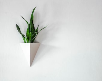 Triangle Wall Planter, White Ceramic Planter, Geometric Wall Planter, Porcelain Planter, Wall Decor