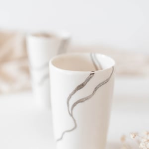 Silver Porcelain Cup, Handmade White Water Glass, Natural Design Dinner Set image 4