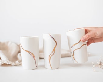 Gold River Kintsugi Inspired Handmade Porcelain Cup