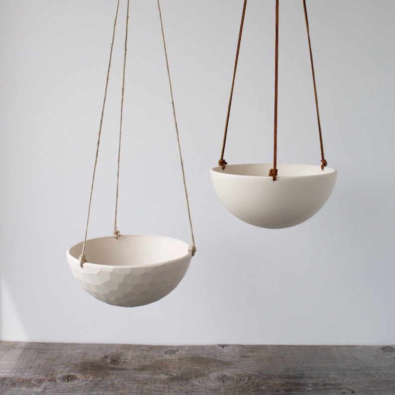 Medium Hanging Planter, Porcelain Ceramic, Geometric Faceted or Smooth finish, choose your Cording image 4