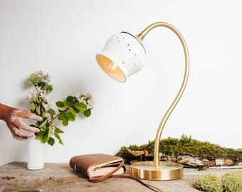Handmade Porcelain Light - Starry Night Table Lamp - Natural Gold Design