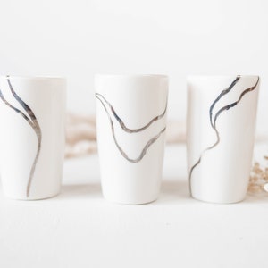 Silver Porcelain Cup, Handmade White Water Glass, Natural Design Dinner Set image 2