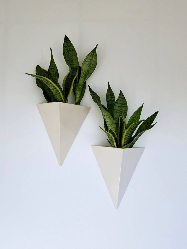 Ceramic Wall Planter, White Wall Planter, Geometric Wall Planter, Porcelain Planter image 1