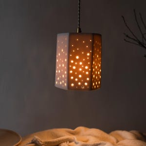 Starry Night Lantern Pendant Light, Hexagon Pendant Light, Modern Ceramic Lighting, Translucent Porcelain Light, White Pendant Light