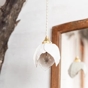 Bloom Pendant Light, Porcelain Translucent Light Fixture, Organic Floral Design, Gold Accent Light, Elegant Light Fixture