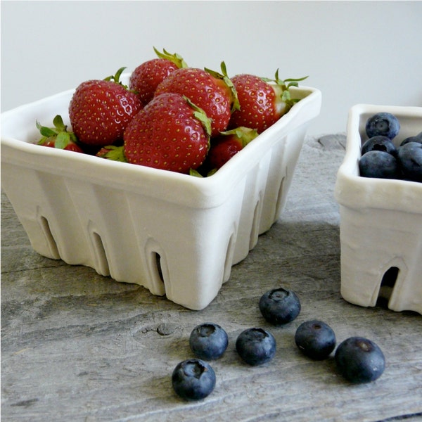 Porcelain Berry Basket, Ceramic Fruit Colander choose Large, Small, or Set of 2