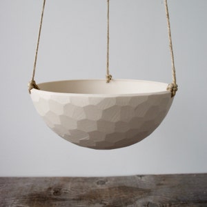 Medium Hanging Planter, Porcelain Ceramic, Geometric Faceted or Smooth finish, choose your Cording image 5