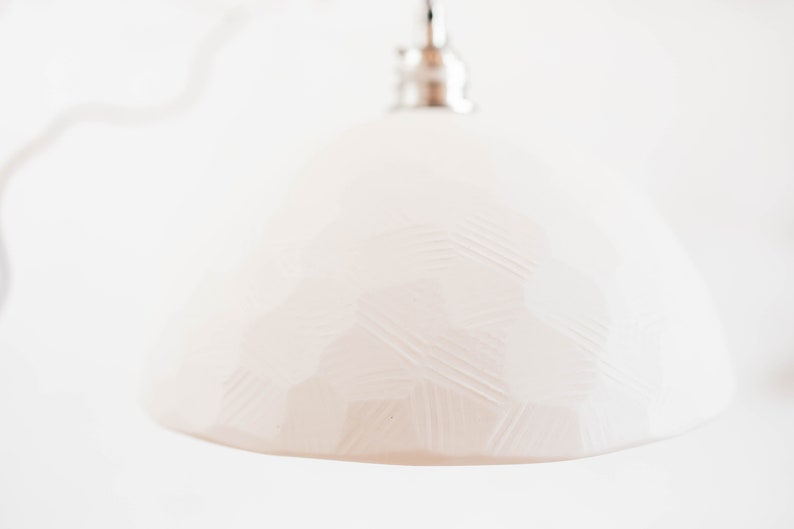 Geo Modern Vintage Porcelain Pendant Light Fixture Handmade White Ceramic Light Shade image 4