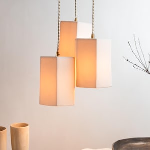 Lantern Pendant Light, Hexagon Pendant Light, Modern Ceramic Lighting, Translucent Porcelain Light, White Pendant Light