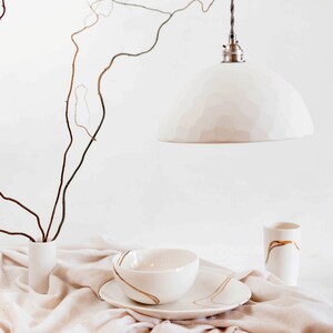 Lampada a sospensione in porcellana vintage Geo Modern - Paralume in ceramica bianca fatto a mano
