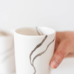 Silver Porcelain Cup, Handmade White Water Glass, Natural Design Dinner Set image 5