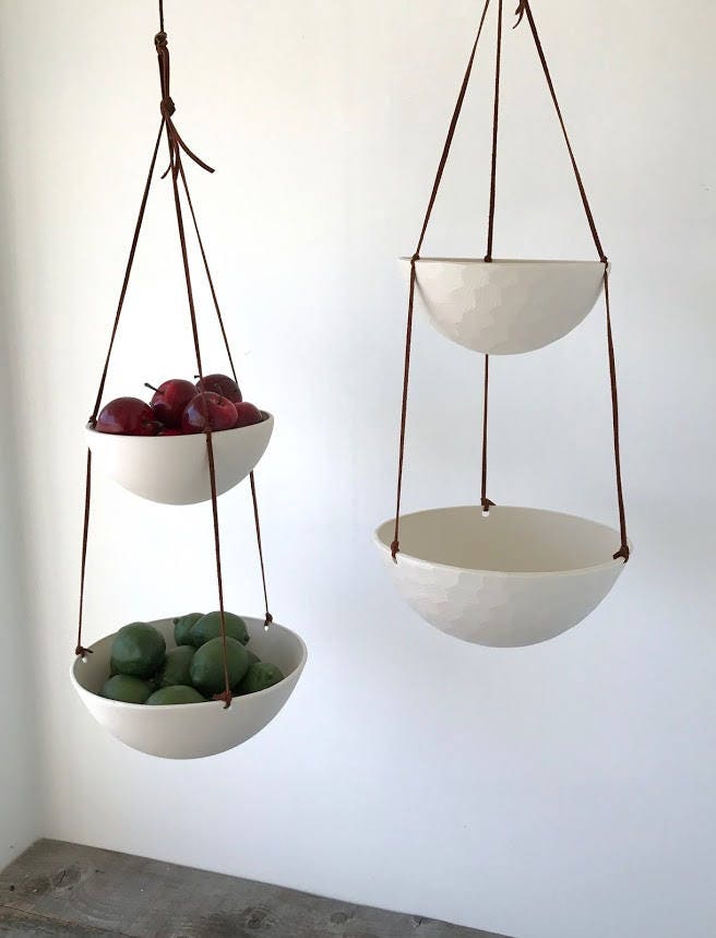 Large Hanging Fruit Basket - Two Tiered Ceramic Fruit Hanger or Planter ...