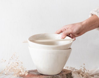 Ramen Chopstick Bowl, Handmade Porcelain Noodle Bowl, White Ceramic Bowl