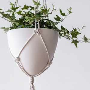 Hanging Macramé Planter, Large Hanging Planter, White Ceramic Planter, Bullet Planter image 1