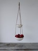 Medium Hanging Fruit Basket, Two Tiered Porcelain and Leather, Smooth or Geo Carved 
