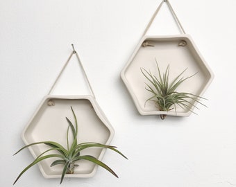 Porcelain Hexagon Air Plant Holder, Wall Hanging Planter, Wall Air planter