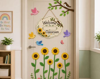 Sunflower & Birds Classroom Door Decor Bundle | Printable Bulletin Board Decoration | 30 PNG Files | Instant Download