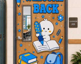Welcome Back Classroom Door Decor | Printable Classroom Door Kit | Teacher Door Sign | Classroom Theme | Bulletin Board Kit | Blue Alphabet