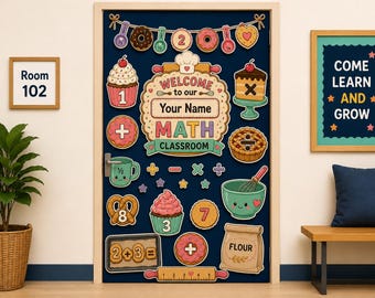 Baking Theme Math Classroom Door Decor | Printable Bulletin Board Kit | Teacher Door Sign | Mathematic Classroom Decor | 28 PNG Elements
