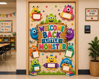 Editable Monster Classroom Door Decor Bundle | Printable Welcome Back Door Sign | Cute Monster Bulletin Board Kit | BacktoSchool Decor