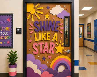 Shine Like a Star Classroom Door Decor | Classroom Door Kit | Rainbow Classroom Decor | Back to School Decor | Printable Classroom Decor