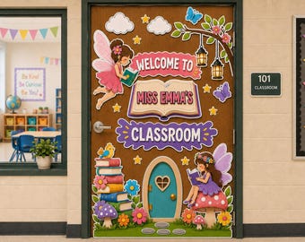 Fairy Classroom Door Decor Kit | Reading Nook Classroom Door Sign | Bulletin Board Kit | Canva Edit Teacher Welcome Sign