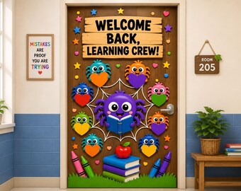 Welcome Back to School Spider Door Decor | Printable Classroom Bulletin Board Kit | Cute Spider Classroom Decor | Teacher Door Decor |33 PNG