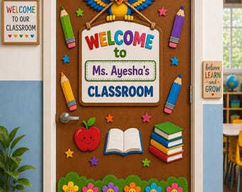Personalized Classroom Door Decor Bundle PNG | Welcome Door Sign Printable | Teacher Name Sign | Classroom Bulletin Board Decor