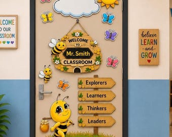 Bee Classroom Door Decor Bundle, Teacher Door Sign PNG, Classroom Door Kit, Bee Clip Art, Classroom Theme, Fall Bulletin Board