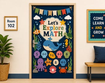 Boho Math Classroom Decor | Ocean Classroom Door Decor Kit | Under the Sea Bulletin Board Kit | Back to School Teacher Decor | 45 PNG Bundle