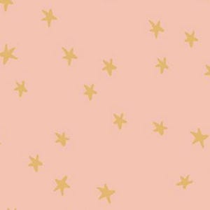 May include: A repeating pattern of gold stars scattered across a soft pink background. The stars are hand-drawn with a slightly irregular shape, creating a whimsical and playful design. This pattern is suitable for various craft projects.