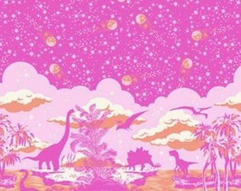 Free Spirit ROAR! by Tula Pink Dinosaur Meteor Showers Blush