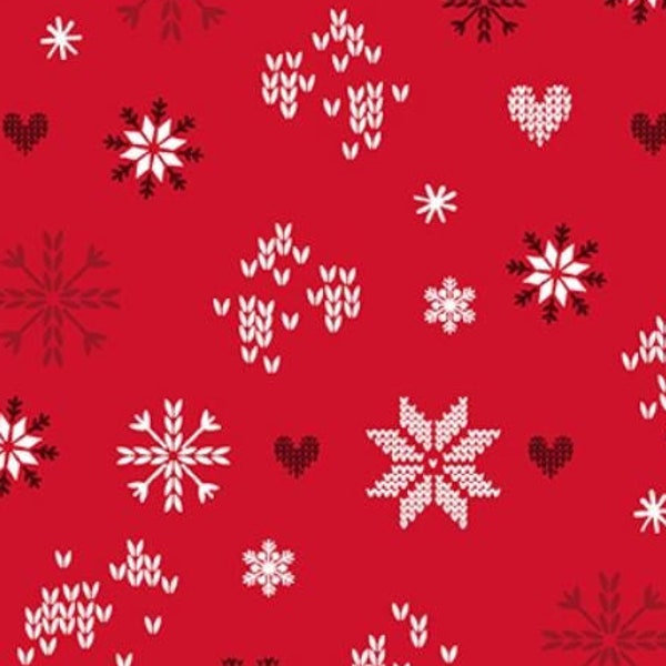 Benartex - Knit & Caboodle - Snowflake Love - Red