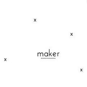 May include: White background with the word "maker" in black text and five black "x" symbols scattered around the text.