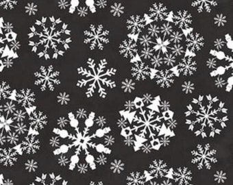 REMNANT FLANNEL Riley Blake Hello Winter Snowflakes Black