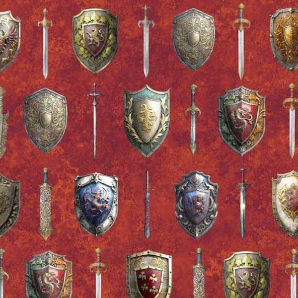 Quilting Treasures WIZARDS AND WARRIORS by Dan Morris Swords and Shields Rust