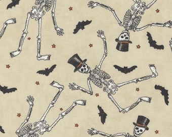 REMNANT Moda GHOSTLY GREETINGS by Deb Strain Dancing Skeletons Parchment